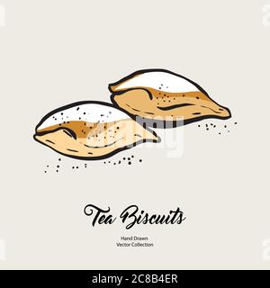 Pie isolated hand drawn vector line illustration in old style. Vector tea biscuits, cookies for cooking logo, packaging Stock Vector