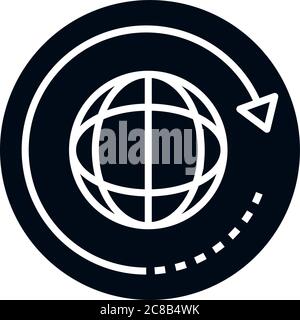 360 degree earth globe virtual rotation block and line style icon design vector illustration Stock Vector