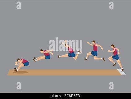 Sequential vector icons of athlete doing long jump isolated on grey background Stock Vector