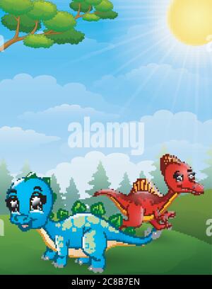 Dinosaurs cartoon in the jungle Stock Vector