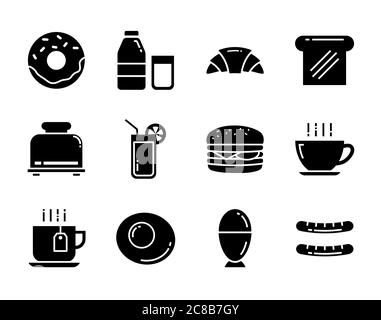 Set of breakfast icon flat design. Symbols for website, magazine, app and design. Stock Vector