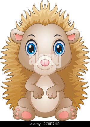 Cute baby hedgehog sitting isolated on white background Stock Vector