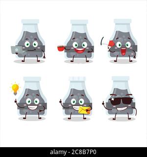 Black potion cartoon character with various types of business emoticons Stock Vector