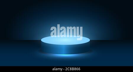 3d empty glowing dark blue cylinder stand. Stock Vector