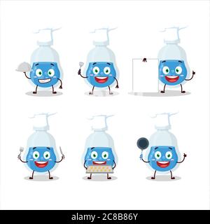 Cartoon character of blue potion with various chef emoticons Stock Vector