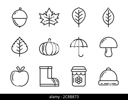 Autumn icon set thin line style. Symbols for website, magazine, app and design. Stock Vector