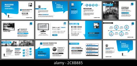 Presentation and slide layout template. Design blue gradient in paper speech shape background. Use for business annual report, flyer, marketing, leafl Stock Vector