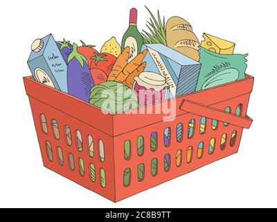 Grocery basket graphic isolated color sketch illustration vector Stock Vector