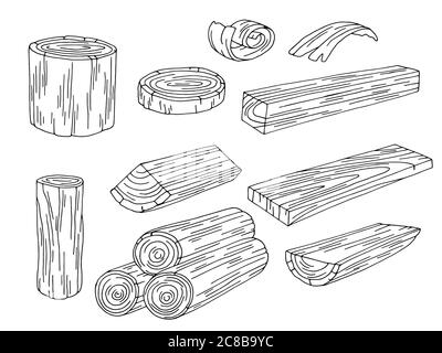 Log set graphic black white isolated sketch illustration vector Stock Vector