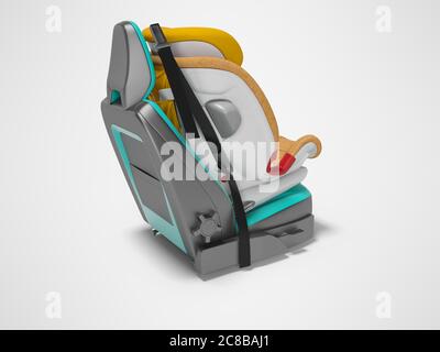 Orange baby car seat with five point safety straps with isofix 3d render on gray background with shadow Stock Photo