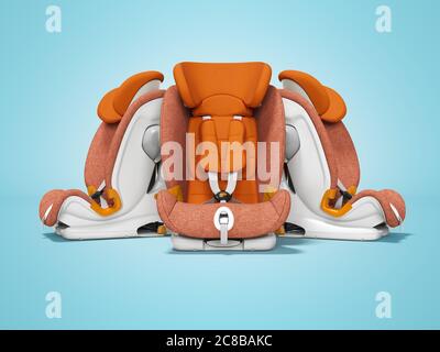 Orange car seat three pieces front view 3d render on blue background with shadow Stock Photo