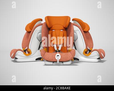 Orange car seat three pieces front view 3d render on gray background with shadow Stock Photo