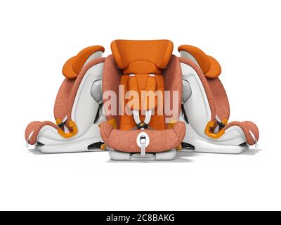 Orange car seat three pieces front view 3d render on white background with shadow Stock Photo