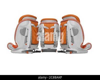 Orange car seat three pieces rear view 3d render on white background no shadow Stock Photo