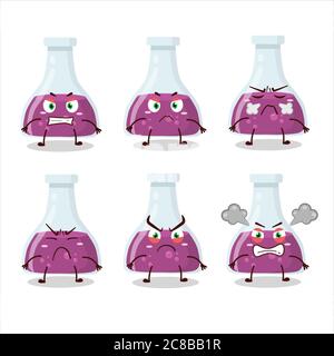 Purple potion cartoon character with various angry expressions Stock Vector