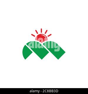 abstract land green hill with sun geometric design vector fit for your agriculture logo Stock Vector