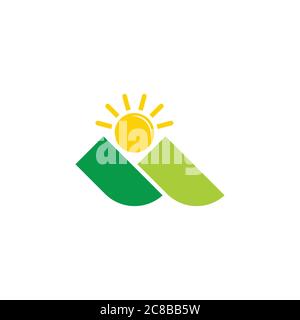 vector of mountain sun geometric colorful design vector fit for your healthy product logo Stock Vector