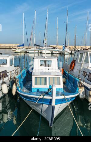 Heraklion, Greece - November 12, 2019: Wooden fishing boats in port of Heraklion, Crete Island, Greece Stock Photo