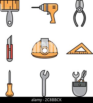 tool repair maintenance and construction equipment icons set line and fill vector illustration Stock Vector
