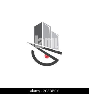 tall building street eye design logo vector Stock Vector