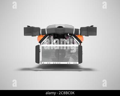Car engine on eight cylinders red with air filters and radiator 3d render on gray background with shadow Stock Photo