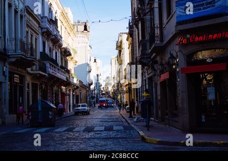 Buenos Aires, Argentina - September 5, 2018: Old residential and commercial buildings with a view of an almost empty street in San Telmo. Stock Photo