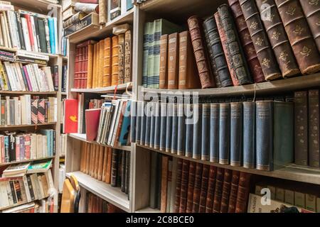 Europe, France, Haute-Vienne, Limoges. Sept. 5, 2019. Old books in shop in Limoges. Stock Photo