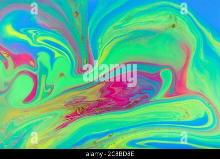 Fluorescent fluid art background. Marble bright pattern Stock Photo