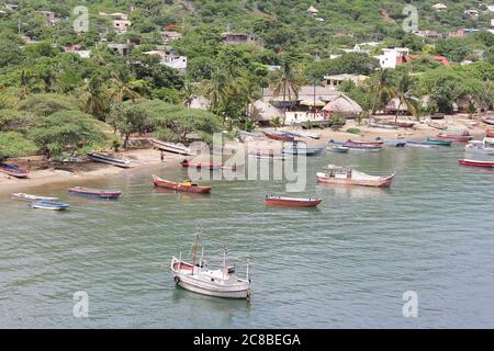 TAGANGA, COLOMBIA - JUNE 22, 2011: Taganga is a small fishing town located 7km away from Santa Marta on the Caribbean coast of Colombia Stock Photo