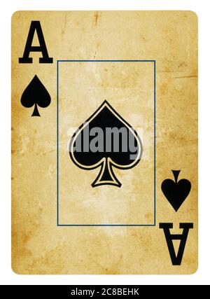 Ace of Spades Vintage playing card isolated on white (clipping path included) Stock Photo