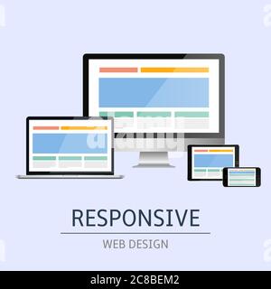 Vector illustration of concept responsive web design on blue background Stock Vector