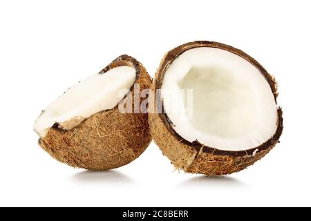 coconut cut in half isolated on white Stock Photo