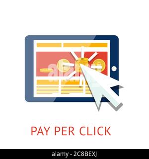 Flat concept of pay per click ppc internet advertising model when the ad is clicked. Isolated on white background.  Vector illustration for your desig Stock Vector