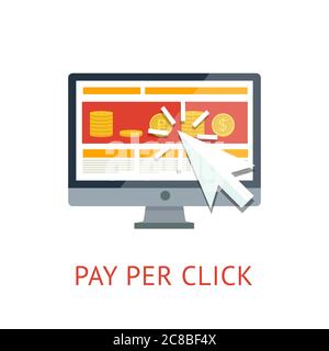 Flat concept of pay per click ppc internet advertising model when the ad is clicked. Isolated on white background.  Vector illustration for your desig Stock Vector