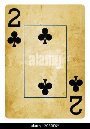 Two of Clubs Vintage playing card - isolated on white (clipping path included) Stock Photo