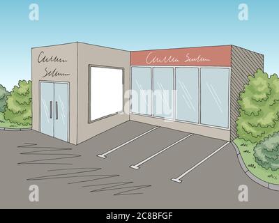 Grocery store shop exterior graphic color sketch illustration vector Stock Vector