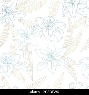 Lily flower graphic pink green color seamless pattern background sketch illustration vector Stock Vector