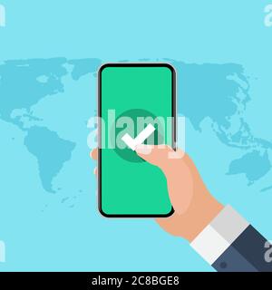 Flat Style Mobile Phone with Checkmark. Vector Illustration Stock Vector