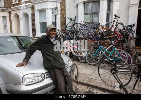 Clovis Salmon, known as 'Sam The Wheels', first generation of migrants from West Indies to settle in UK, London in November 1954, living in Brixton. Stock Photo