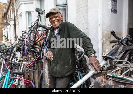 Clovis Salmon, known as 'Sam The Wheels', first generation of migrants from West Indies to settle in UK, London in November 1954, living in Brixton. Stock Photo