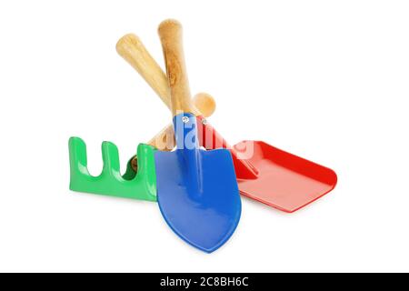 set of colorful gardening tools isolated on white Stock Photo