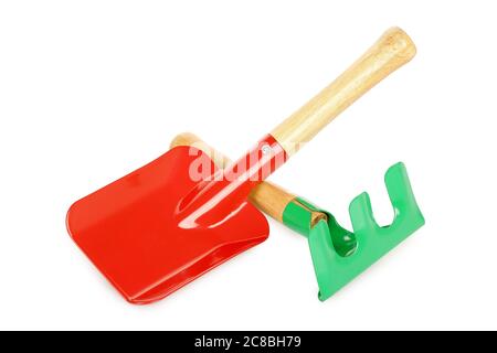 colorful garden tools isolated on white Stock Photo