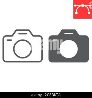 Camera line and glyph icon, ui and button, photography sign vector graphics, editable stroke linear icon, eps 10. Stock Vector