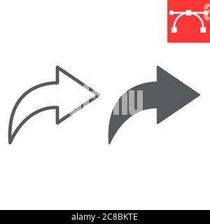 Go forward line and glyph icon, ui and button, arrow right sign vector graphics, editable stroke linear icon, eps 10. Stock Vector
