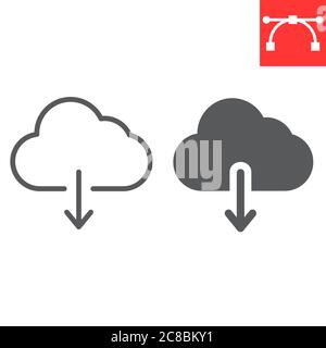 Cloud download line and glyph icon, ui and button, computing sign vector graphics, editable stroke linear icon, eps 10. Stock Vector