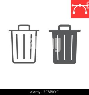 Trash bin line and glyph icon, ui and button, delete sign vector graphics, editable stroke linear icon, eps 10. Stock Vector