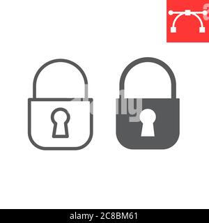Lock line and glyph icon, ui and button, padlock sign vector graphics, editable stroke linear icon, eps 10. Stock Vector