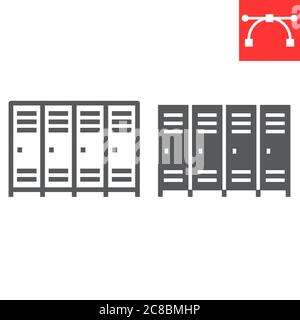 School lockers line and glyph icon, school and education, locker sign vector graphics, editable stroke linear icon, eps 10. Stock Vector
