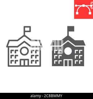 School Building line and glyph icon, school and education, house sign vector graphics, editable stroke linear icon, eps 10. Stock Vector