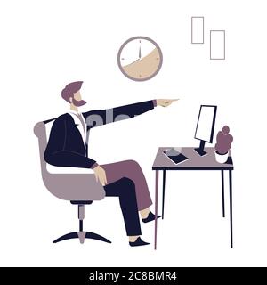 Boss in office pointing on door, angry director Stock Vector